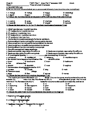 Đề kiểm tra 45 phút lần 1 học kỳ II môn Tiếng Anh Lớp 10 - Năm học 2014-2015 (Có đáp án)